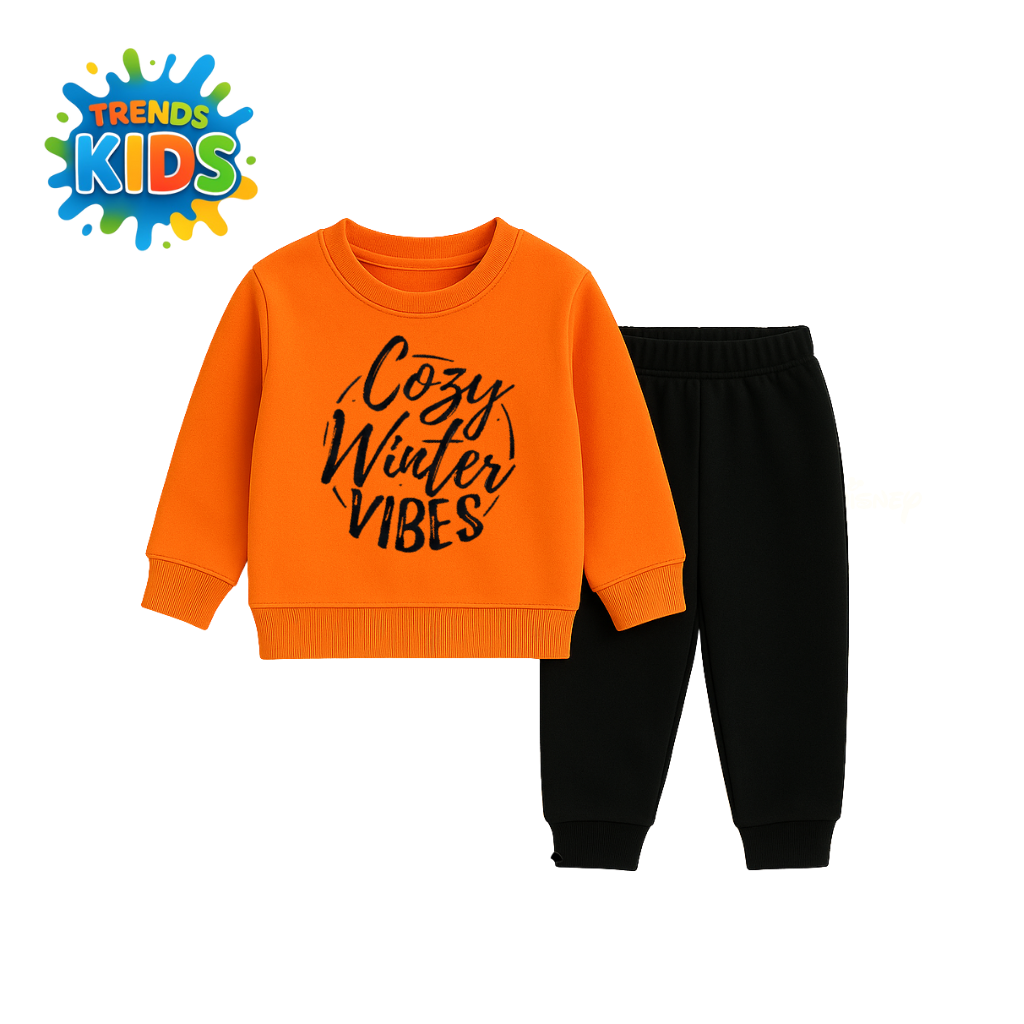 Orange Sweatshirt & Black Joggers Kids Set – Cozy Winter Vibes
