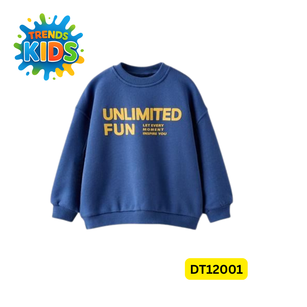 Blue Kids Sweatshirt – “UNLIMITED FUN” Print | Premium Cotton Winter Wear