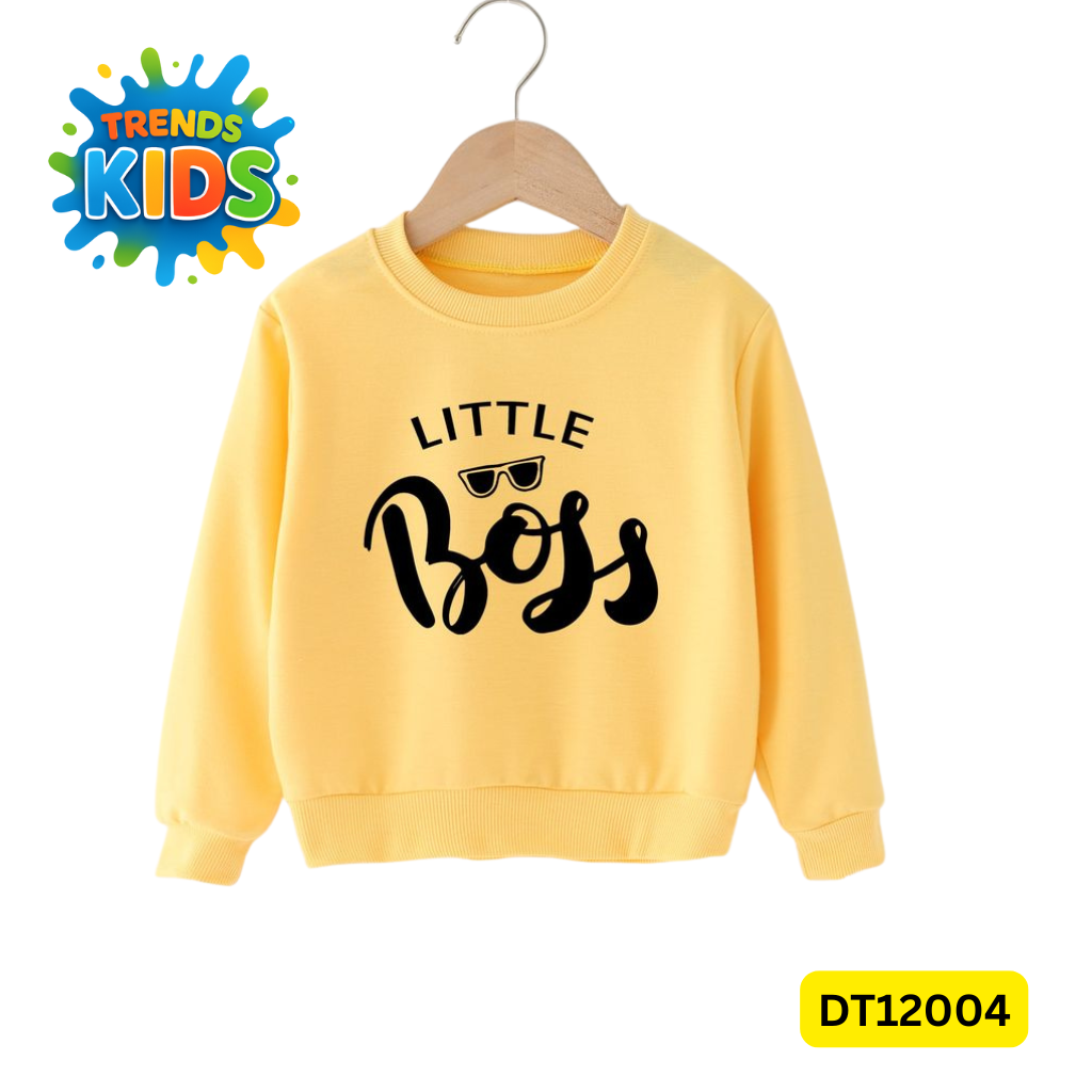 Yellow Kids Sweatshirt – “Little Boss” Print | Premium Cotton Winter Wear