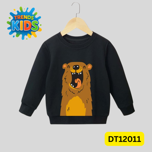 Black Kids Sweatshirt – Cute Bear Graphic | Premium Cotton Winter Wear
