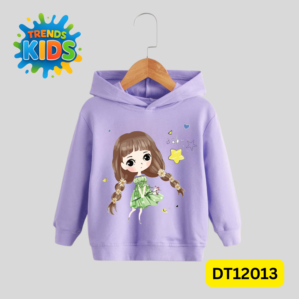 Lavender Kids Hoodie – Cute Girl Illustration | Premium Cotton Winter Wear