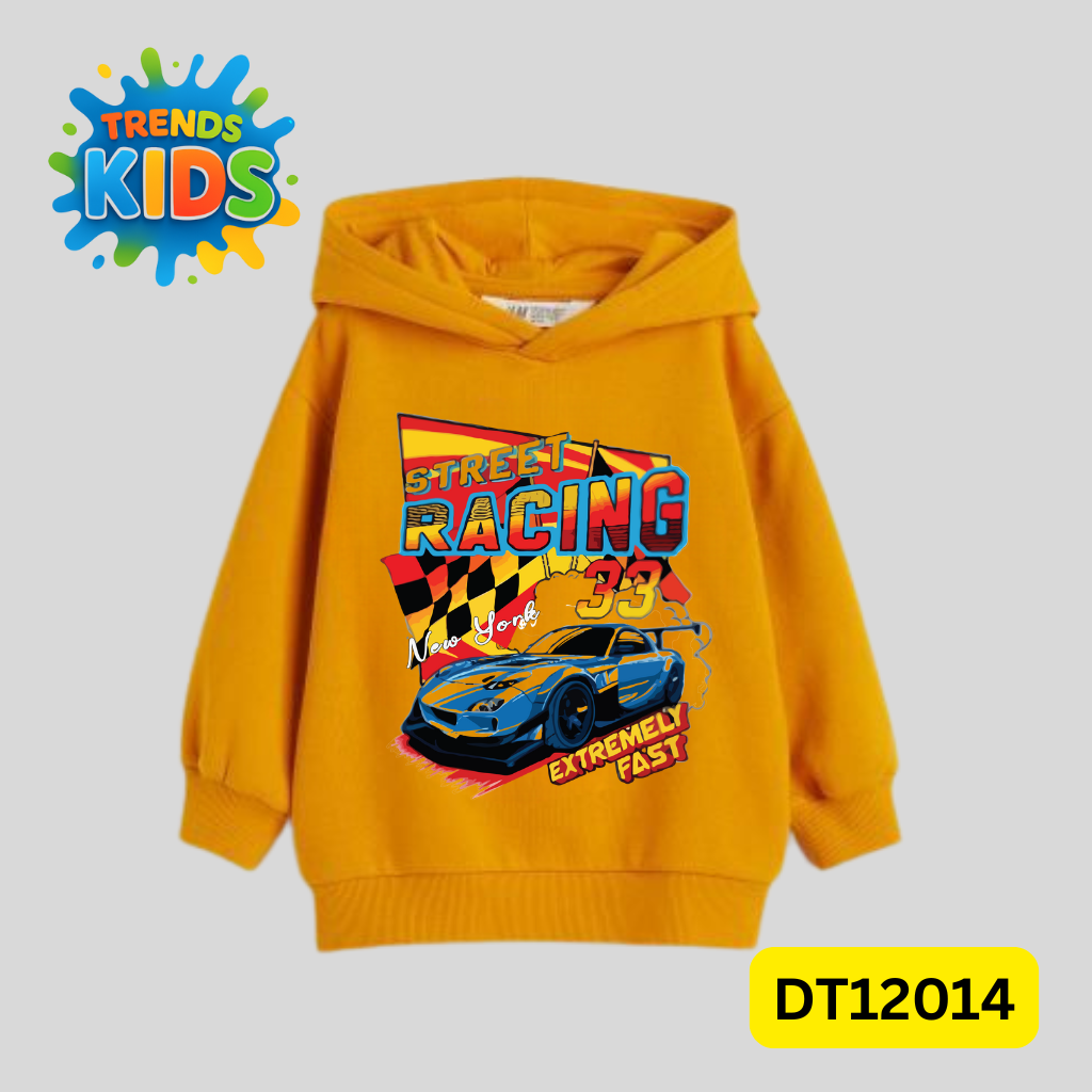 Orange Kids Hoodie – Street Racing Graphic | Premium Cotton Winter Wear