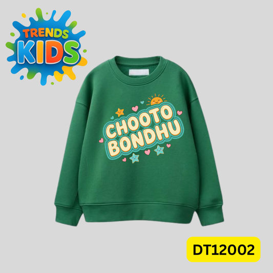 Green Kids Sweatshirt – “CHOOTO BONDHU” Print | Premium Cotton Winter Wear