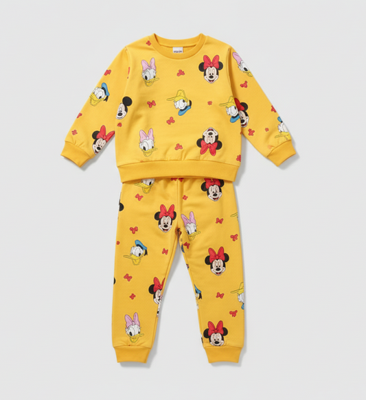 Minnie/Donald/Daisy Disney Pattern  terry cotton kids’ sweater & jogger set. Warm, breathable
