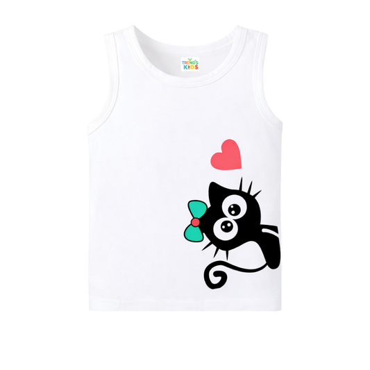 White Tank Top – Adorable "Peeking Cat" STW1