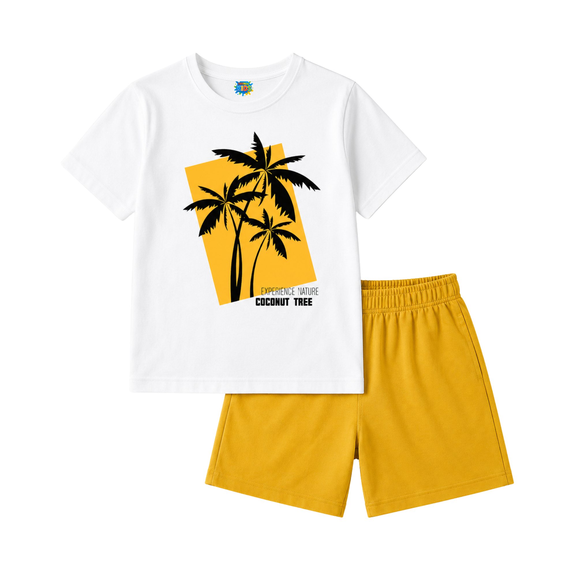 Baby & Kids White T-Shirt & Yellow Shorts Set Palm Tree | ST-TREE-WY