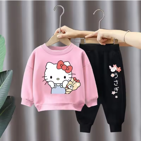 Doll Kids Boys & Girls Pink Sweater And Trousers Black  Two-Piece Sets Dt63