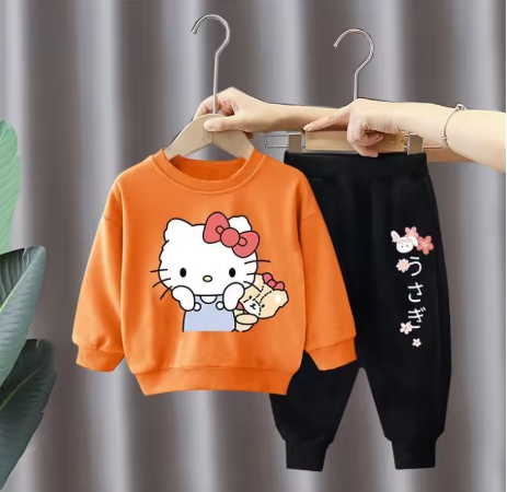 Doll Kids Boys & Girls orange  Sweater And Black  Trousers  Two-Piece Sets Dt63