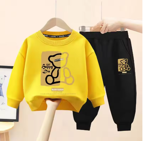 Happy day Kids Boys & Girls Yellow Sweater And Trousers Black  Two-Piece Sets Dt64