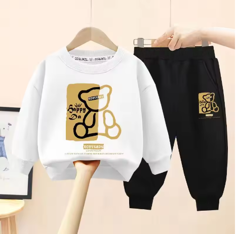 Happy Day Kids Boys & Girls White Sweater And Trousers Black  Two-Piece Sets Dt64W