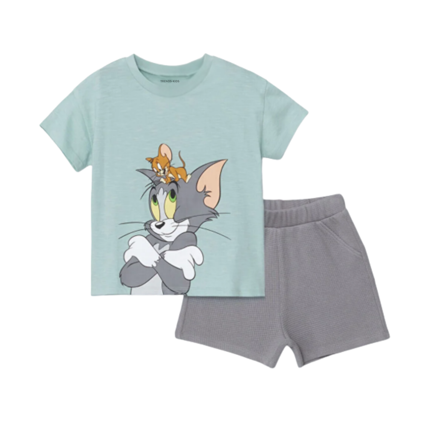 Premium Cartoon T-Shirt with Pocket Shorts – Soft Cotton Kids Set