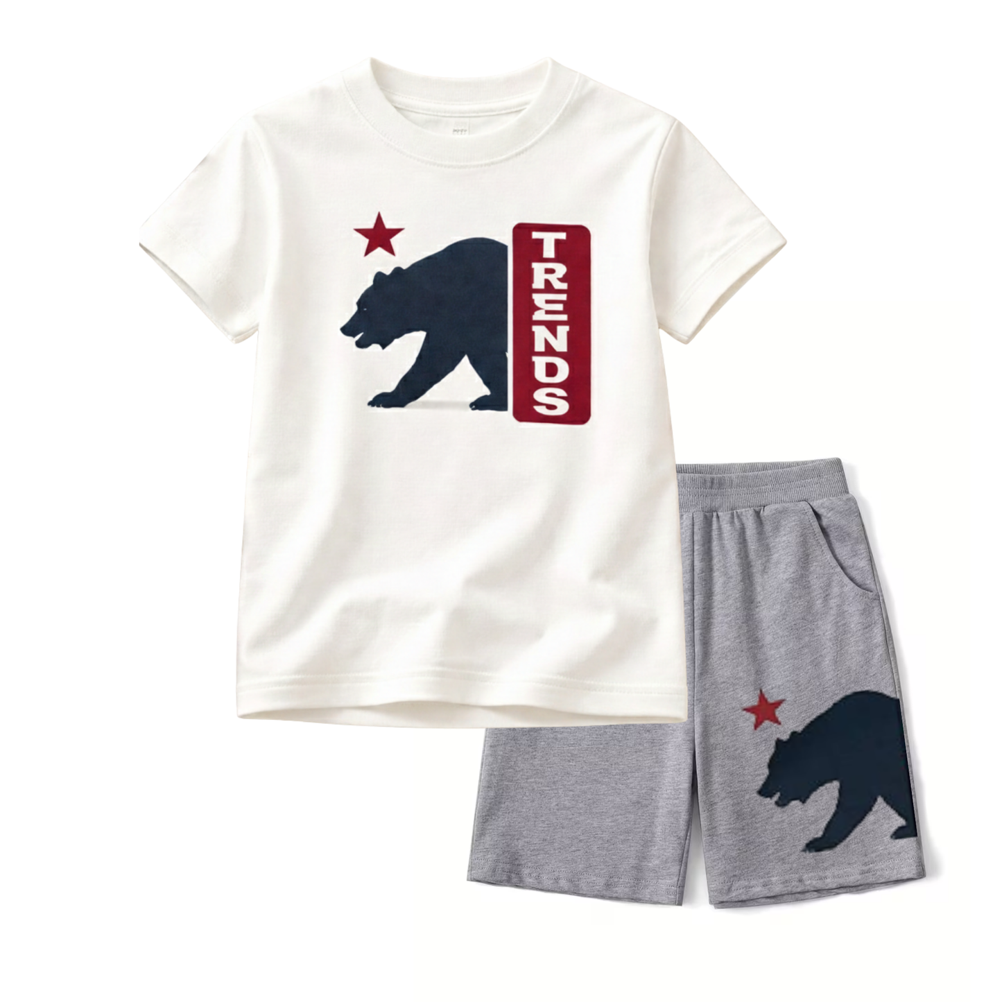 TRENDS Baby & Kids White  Premium T-Shirt & Grey Shorts Set Pocket Shorts