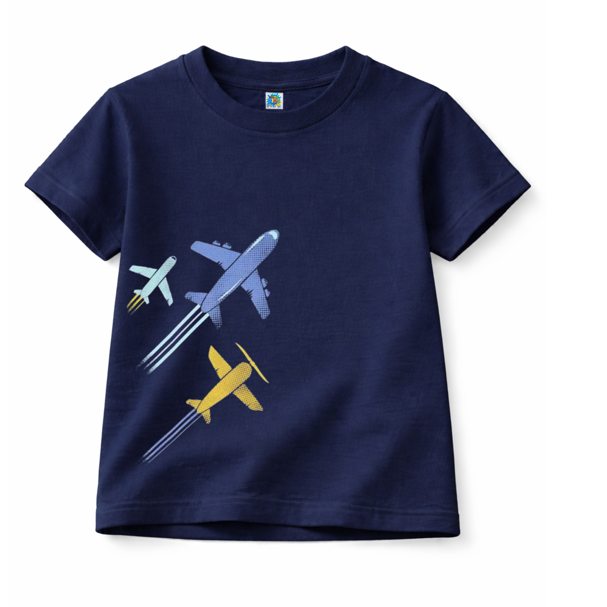 Premium Cotton Kids T-Shirt – Airplane Print Soft & Comfortable | TS-FLYING-NAVY