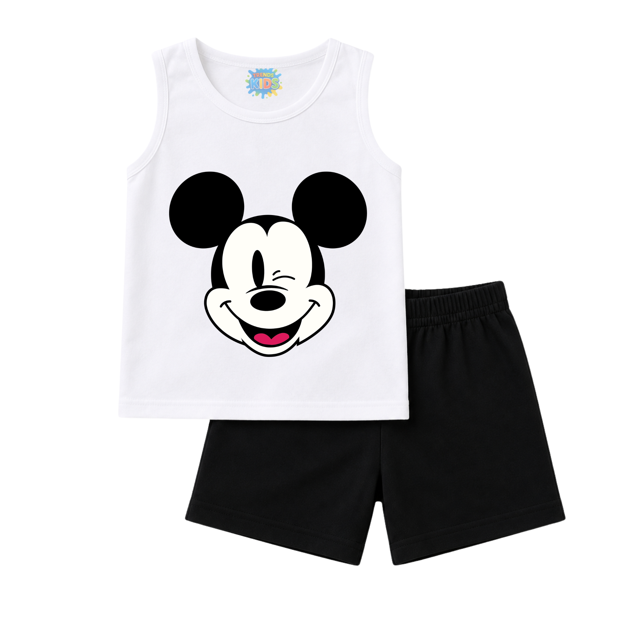 Cotton Style Sleeveless T-Shirt & Shorts Super comfortable | TT-MIC-WHT-BLK