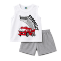 Strongly Fire Truck Print  Baby & Kids Tank Top & Shorts Set | TT-TRUCK-WH-GAY