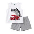 Strongly Fire Truck Print  Baby & Kids Tank Top & Shorts Set | TT-TRUCK-WH-GAY