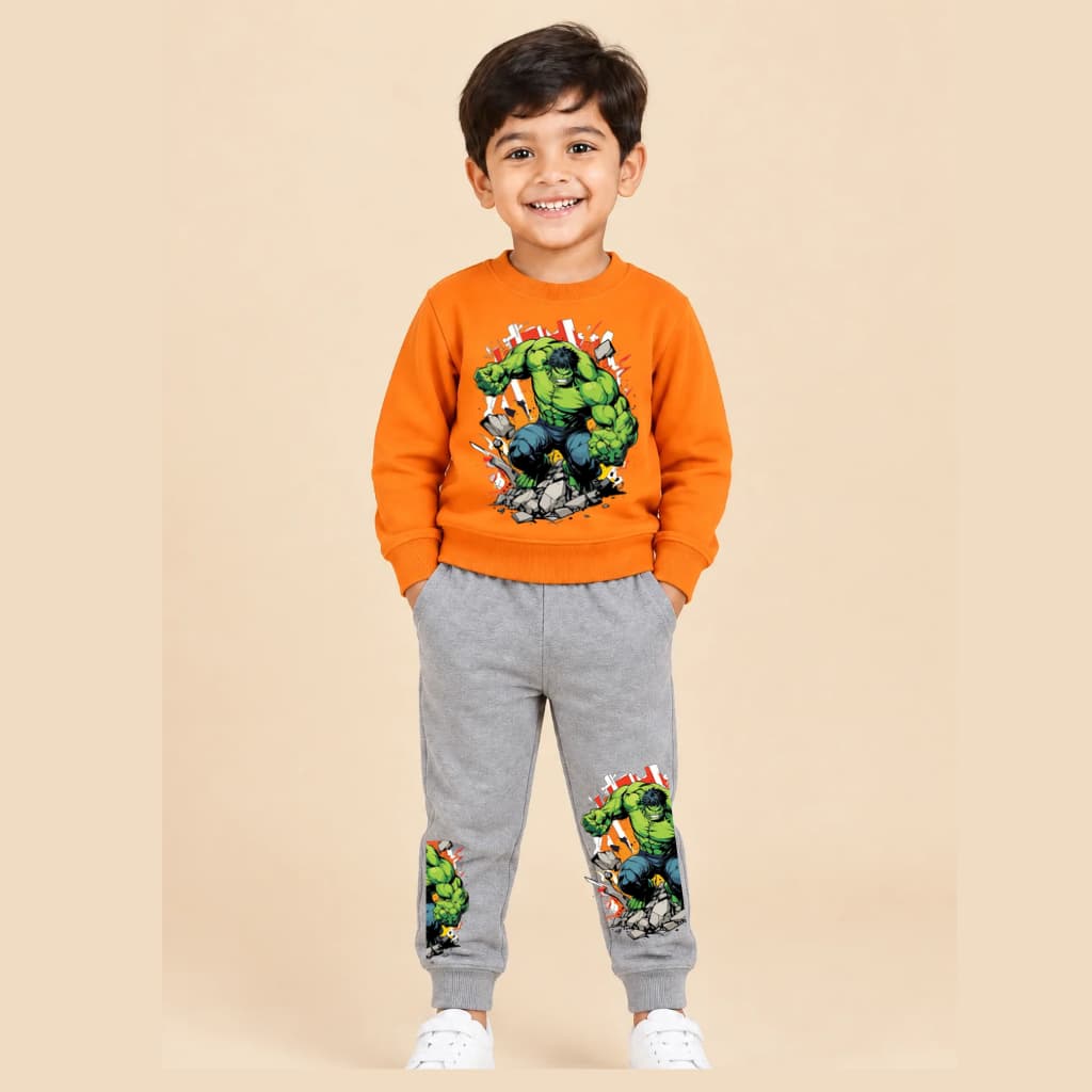 Orange Sweatshirt & Grey Jogger Set Premium Cotton Stylish Orange Sweatshirt