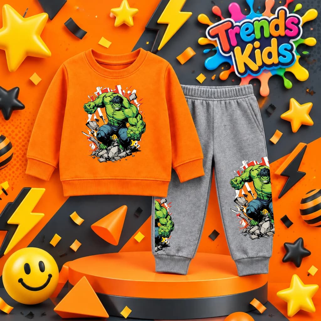 Orange Sweatshirt & Grey Jogger Set Premium Cotton Stylish Orange Sweatshirt