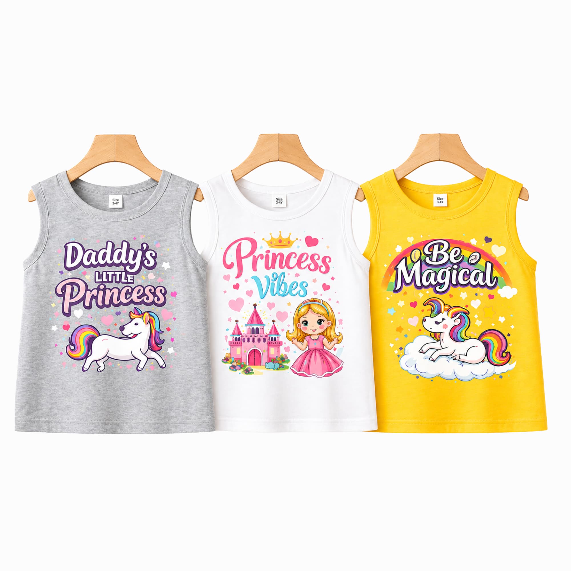 Girls Magical Princess Cotton Tank Top – Daddy’s Little Princess, Princess Vibes & Be Magical