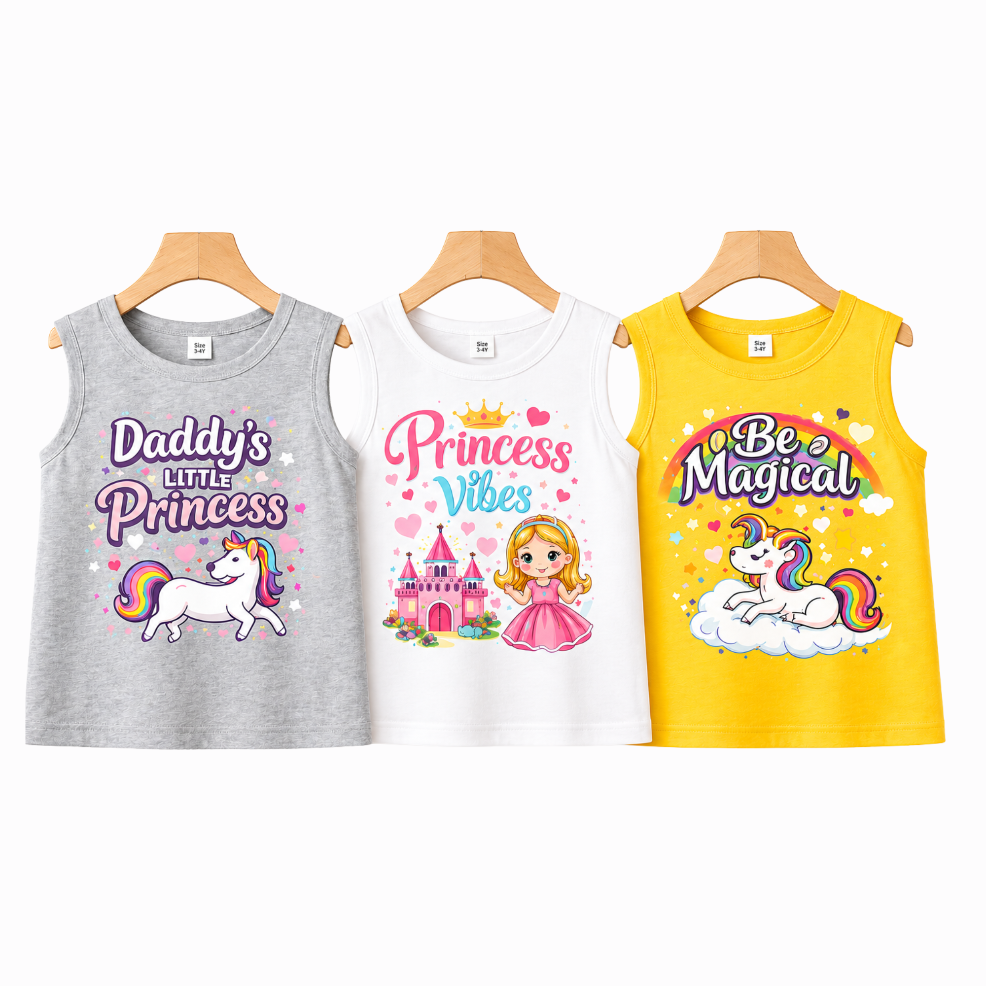 Girls Magical Princess Cotton Tank Top – Daddy’s Little Princess, Princess Vibes & Be Magical