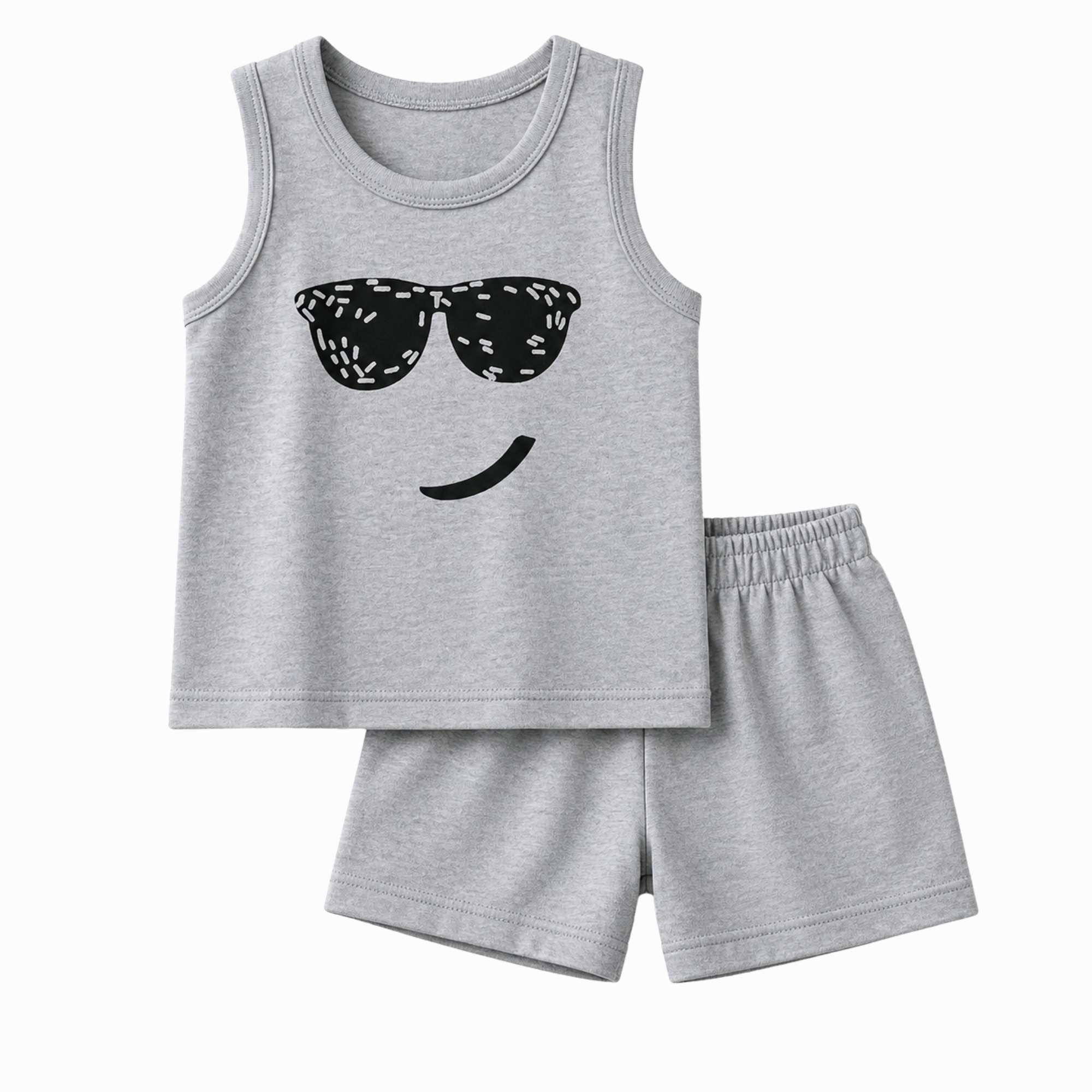 Baby Boys Summer Tank Top & Shorts Set – Cute Sunglasses Print Cotton Outfit