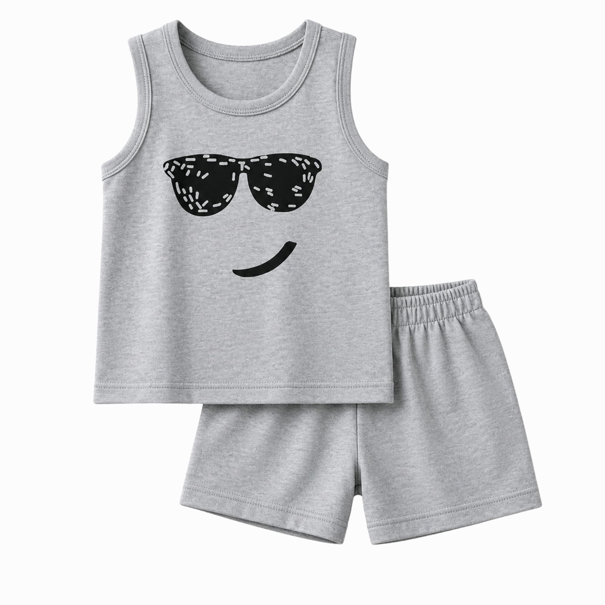Baby Boys Summer Tank Top & Shorts Set – Cute Sunglasses Print Cotton Outfit