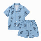 Palm Tree Print Summer Shirt & Shorts for Baby & Kids Sky  Set