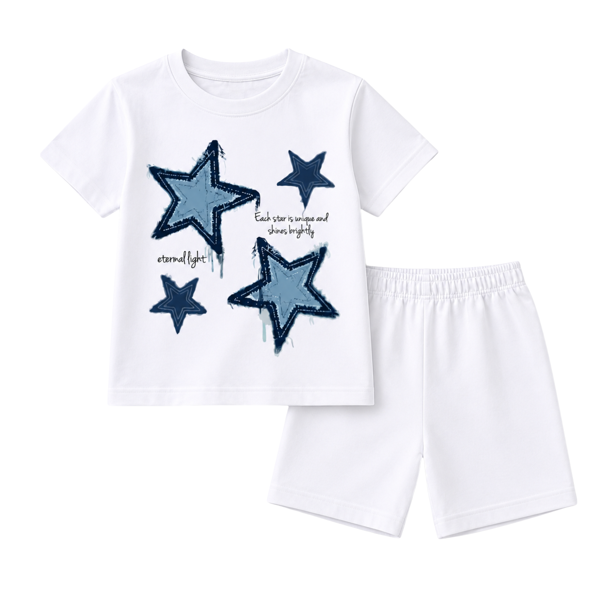 Star Print Kids T-Shirt & Shorts Set – Premium Cotton Summer Outfit