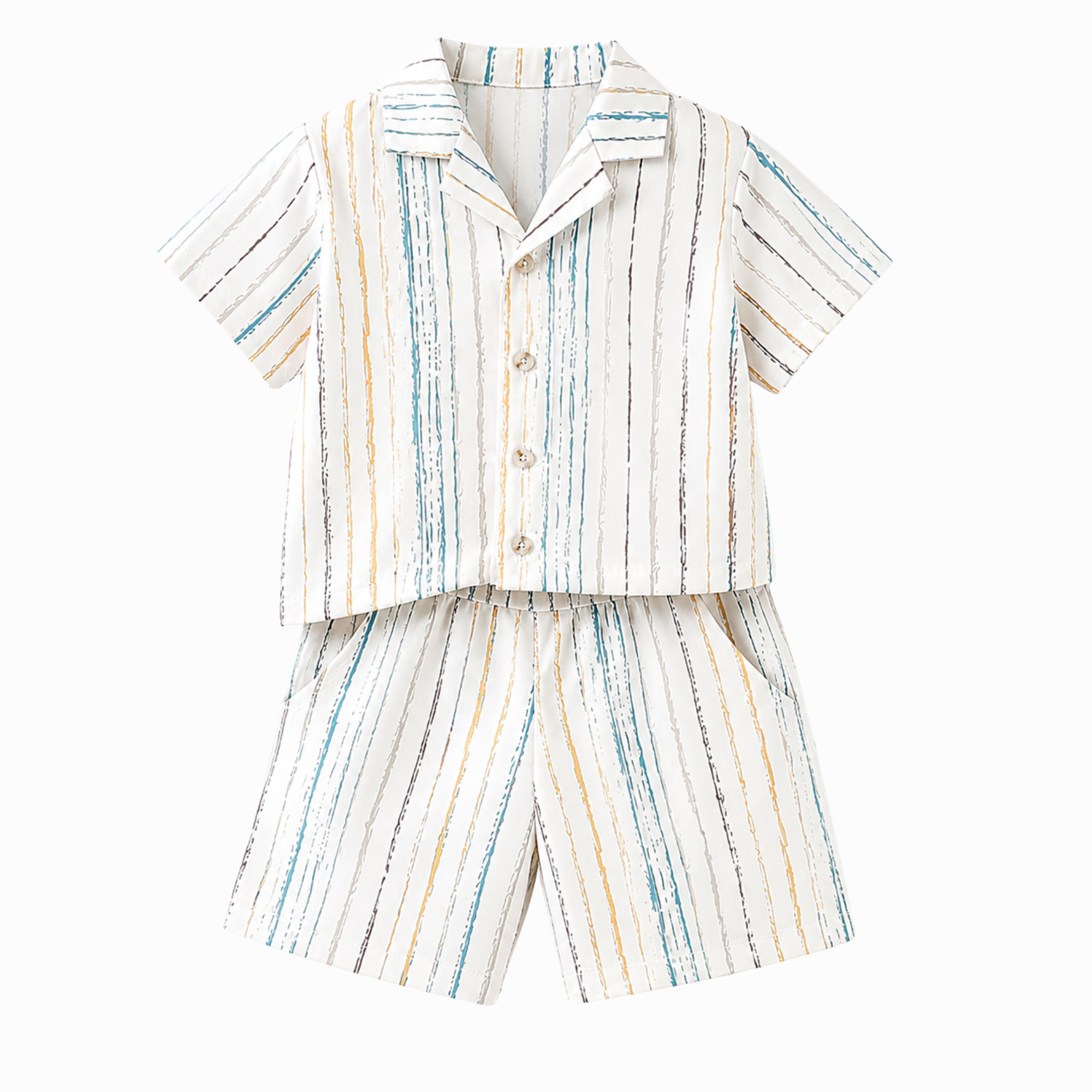 Premium Stripe Print Shirt & Shorts Set for Baby & Kids | White Summer Co-Ord Set