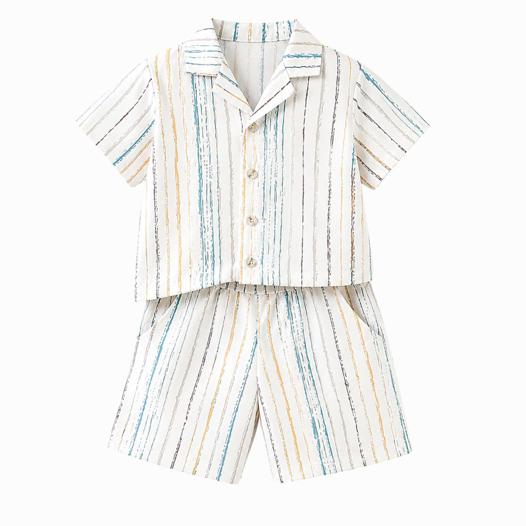 Premium Stripe Print Shirt & Shorts Set for Baby & Kids | White Summer Co-Ord Set