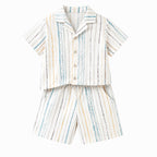 Stripe Print Shirt & Shorts Set for Baby & Kids White Summer Set