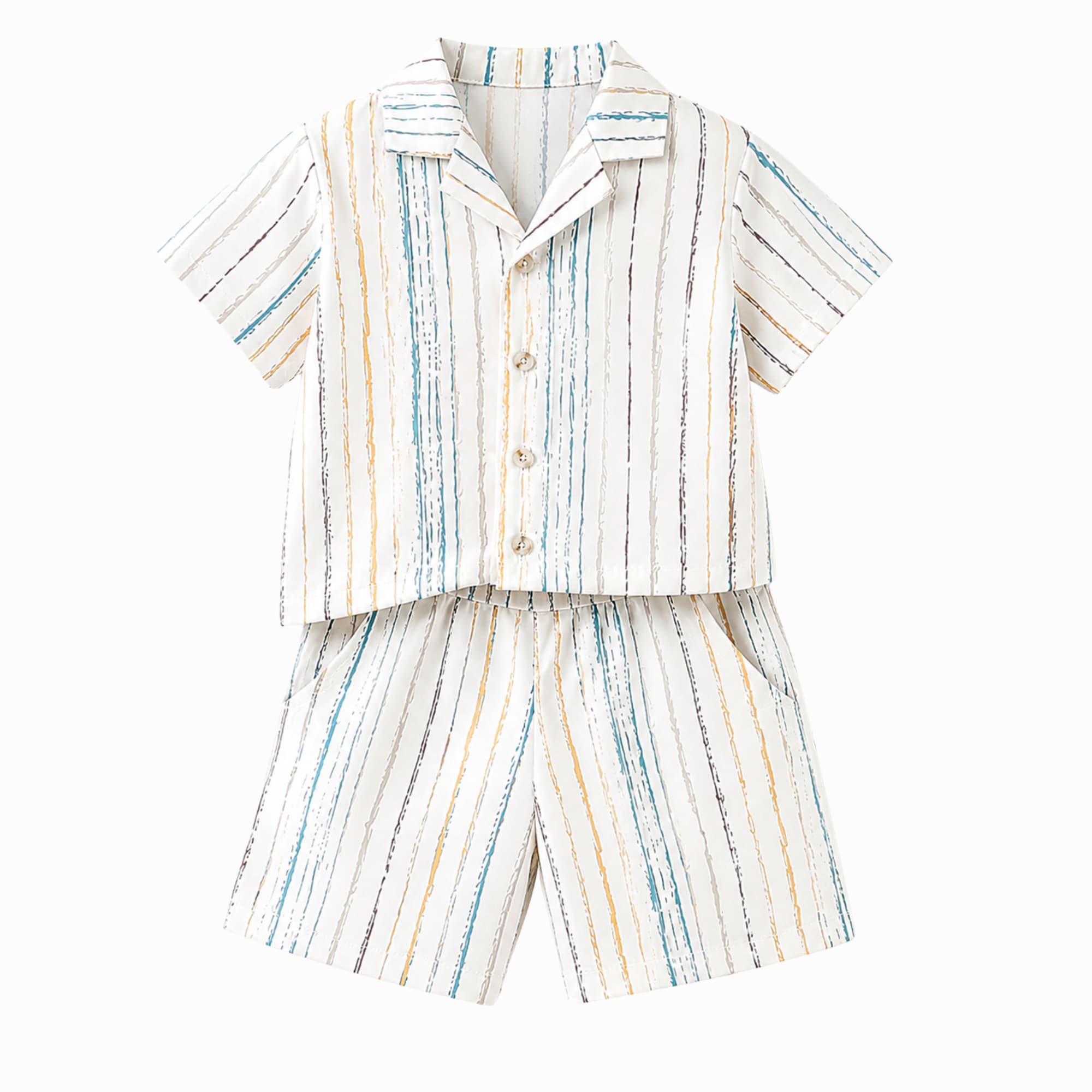 Premium Stripe Print Shirt & Shorts Set for Baby & Kids | White Summer Co-Ord Set
