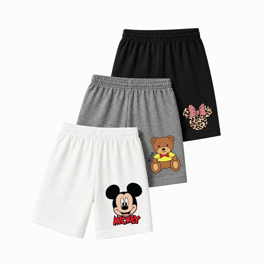 3-Pack Basic girls' Cotton Shorts  - Carton  Prints | TRENDS KIDS