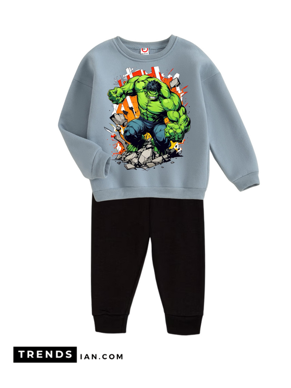 Hulk  Boys & Girls Sweater And Trousers Two-Piece Sets gray Dt60