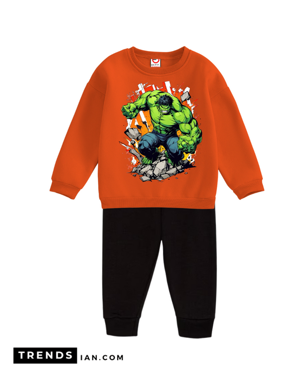 Hulk  Boys & Girls orange Sweater And  BlackTrousers Two-Piece Sets Dt60