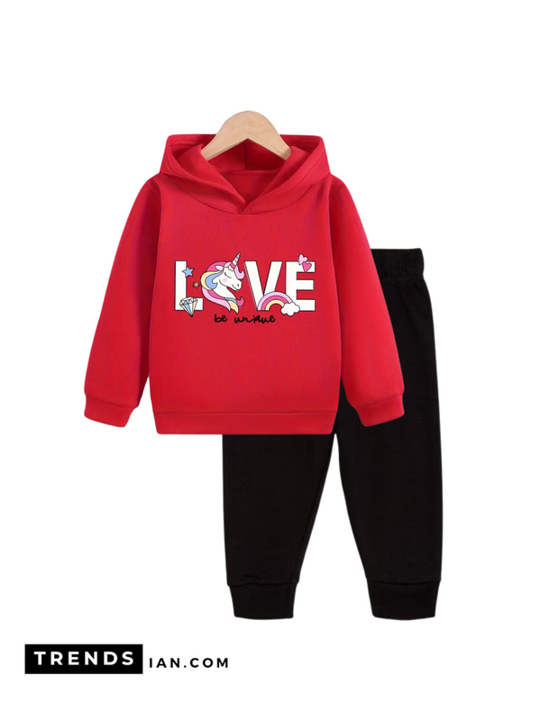 Kids Red Hooded And Black pant  Boys & Girls Two-Piece Sets Dt54