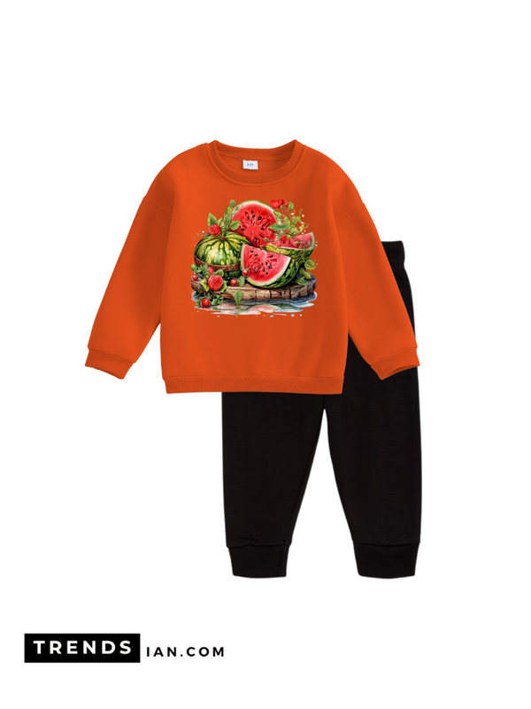 Waterlemon Orange Sweatshirt And Black Pant  Children's Two-Piece Sets Dt27