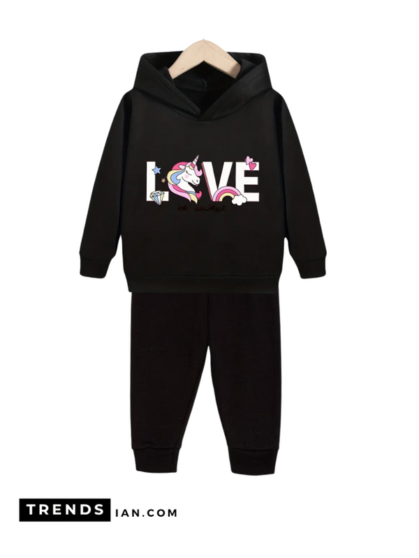 Kids Black  Hooded  And Black Pant Boys & Girls Two-Piece Sets Dt54