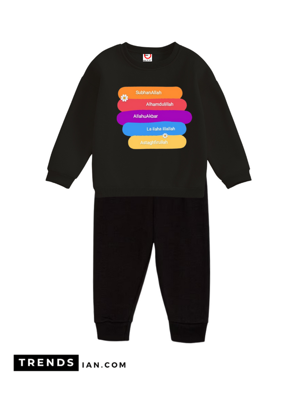 islamic important  Boys & Girls Black Sweater And Black Trousers Two-Piece Sets Dt29