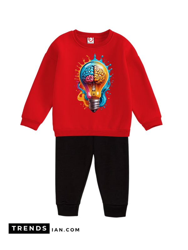 Brain light Kids Boys & Girls Sweater And Trousers Two-Piece Sets Red