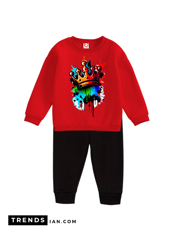 king Kids Boys & Girls Red Sweater And Black Trousers Two-Piece Sets Dt31