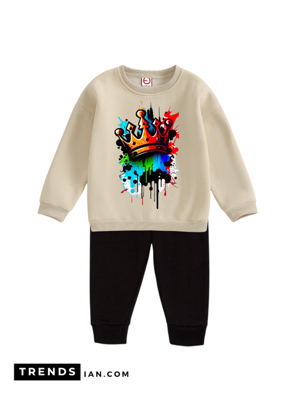 king Kids Boys & Girls gray Sweater And Black Trousers Two-Piece Sets Dt31