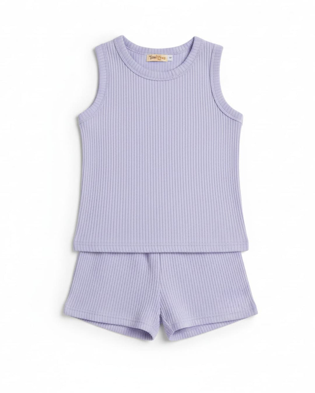 Lavender Ribbed Tank Top Round Nick & Shorts Set for Baby Girls & Kids