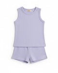 Lavender Ribbed Tank Top Round Nick & Shorts Set for Baby Girls & Kids