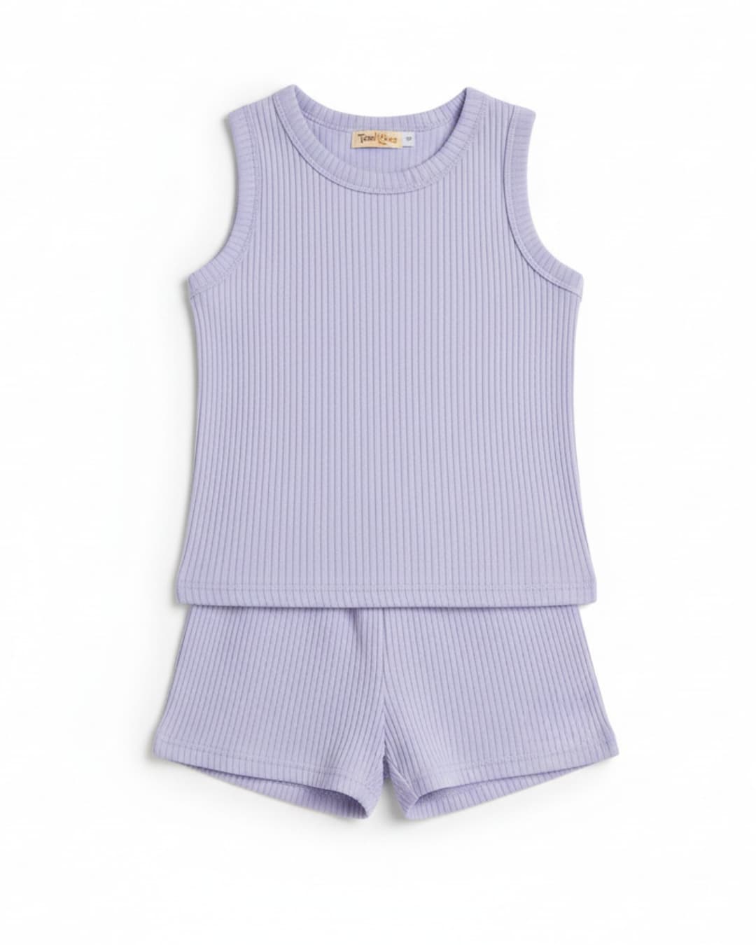 Lavender Ribbed Tank Top Round Nick & Shorts Set for Baby Girls & Kids