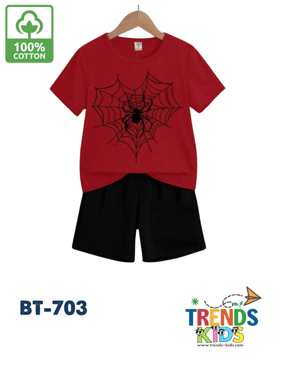 Spider Web Red T-Shirt & Black Pants Set