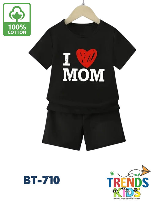 I Love Mom T-Shirt & Pants Black Set