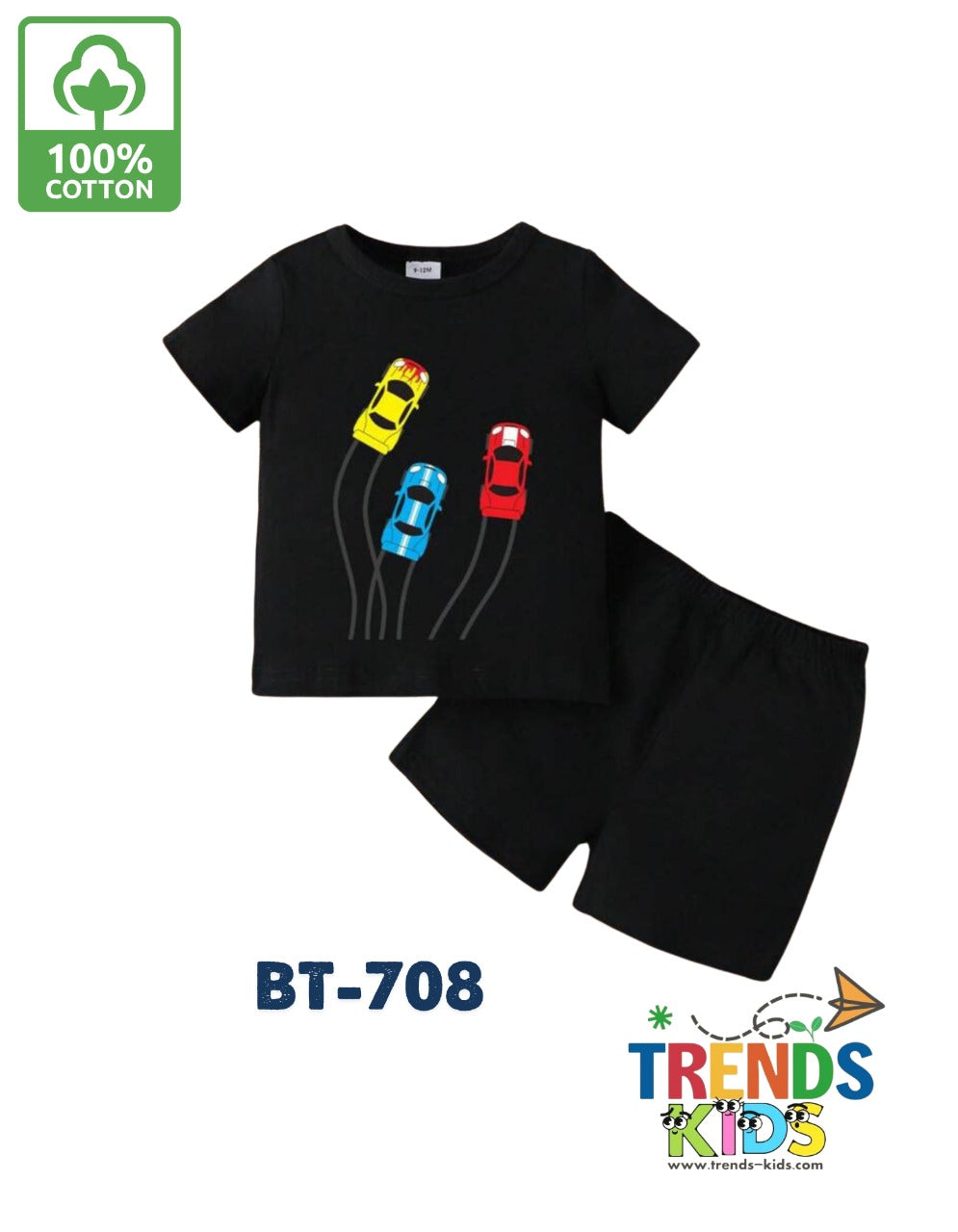 3 Cars  Black T-Shirt & Black Pants Set