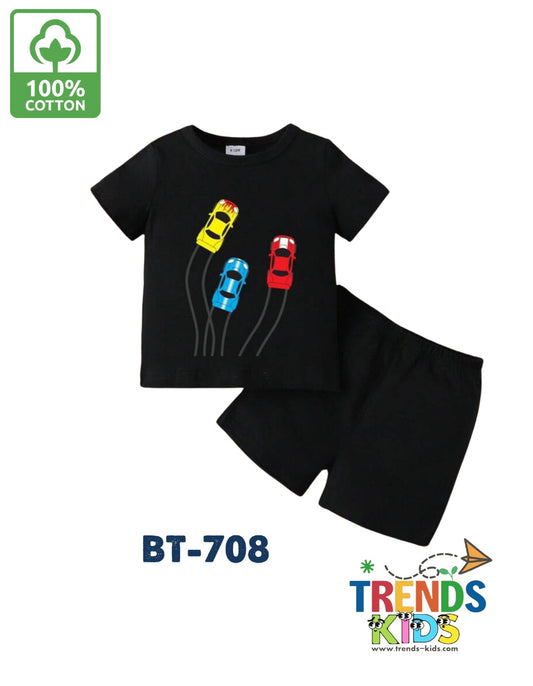 3 Cars  Black T-Shirt & Black Pants Set
