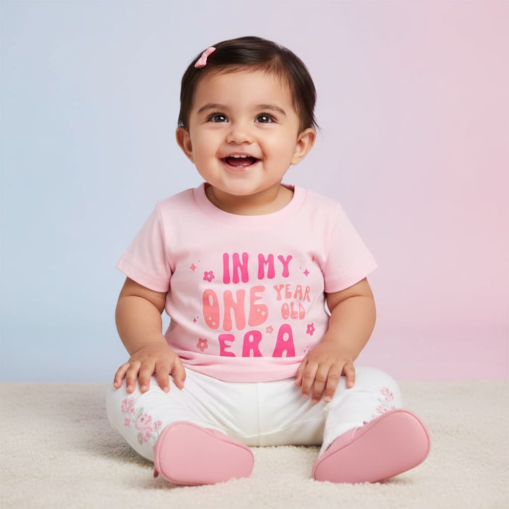 6M – 1 Year “In My One Year Old Era” – Baby Girl Cotton T-Shirt